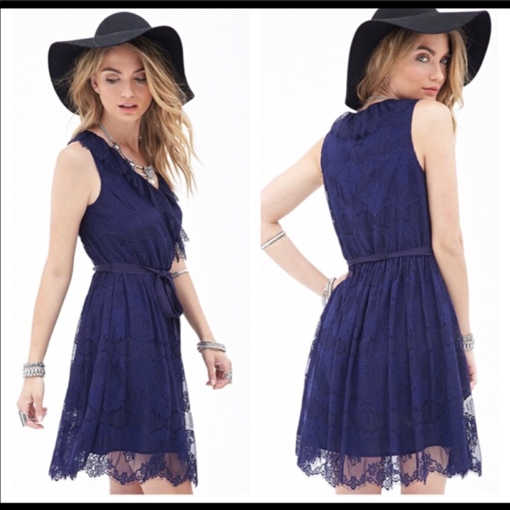 Blue lace spring dress with ties by Forever21
